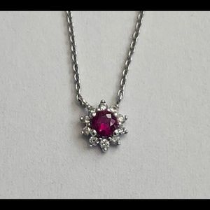 SOLD Dainty Ruby and Diamond cluster in 14k